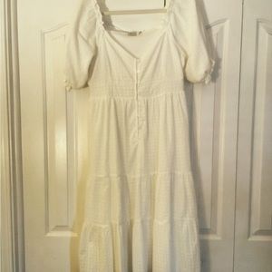 Midi White Puff Sleeve Dress